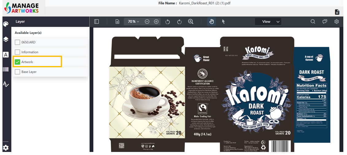 Layer separation tool for packaging artworks