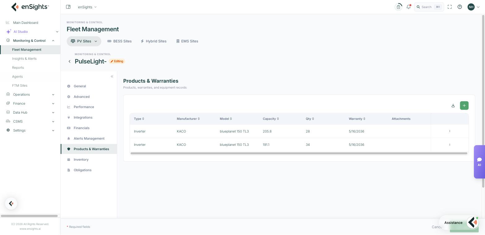 The Products & Warranties register