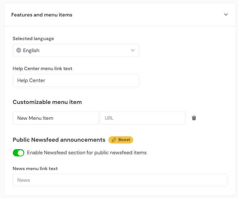 The features and menu items of the Customer portal