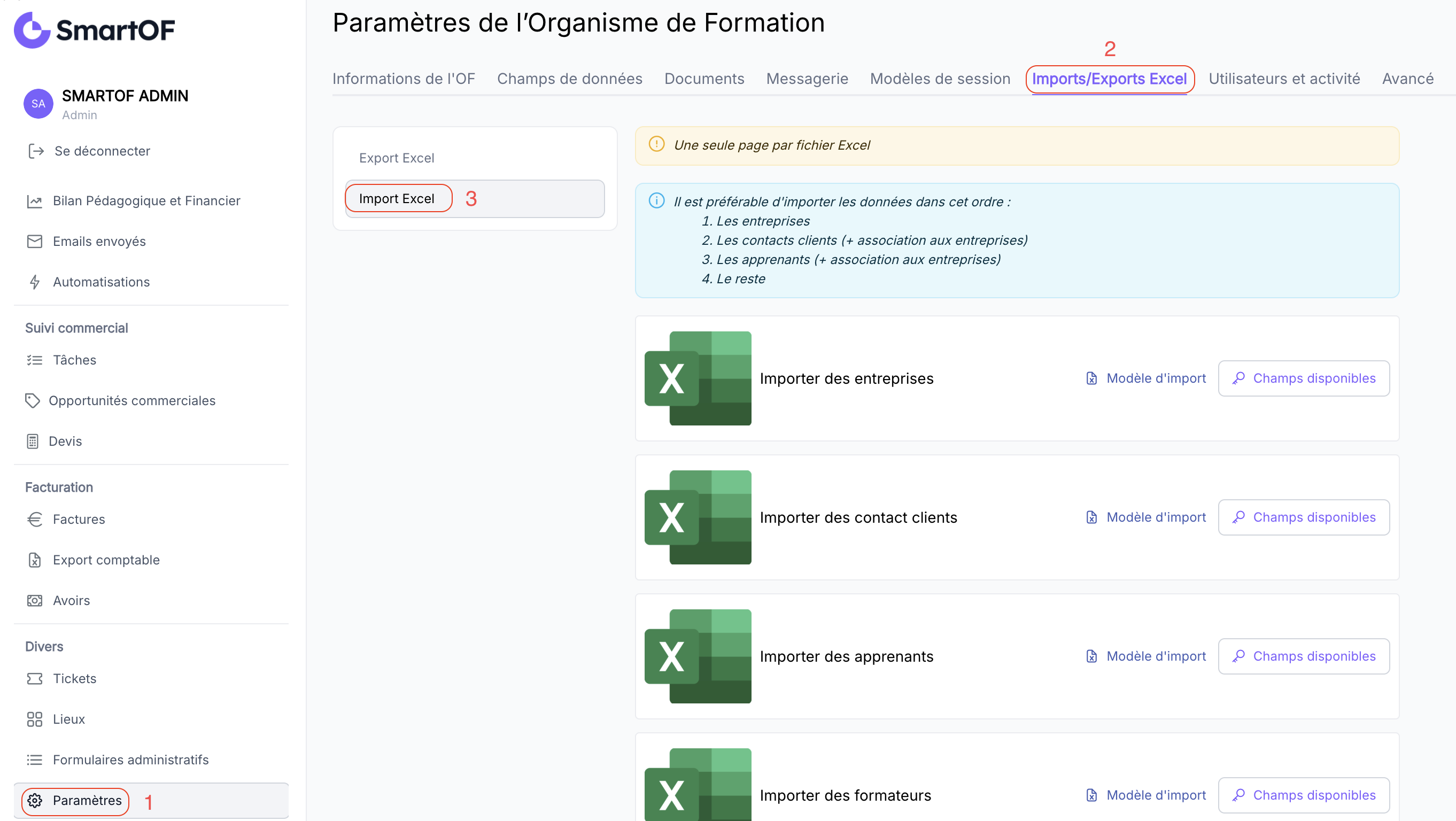 Import du fichier Produits
