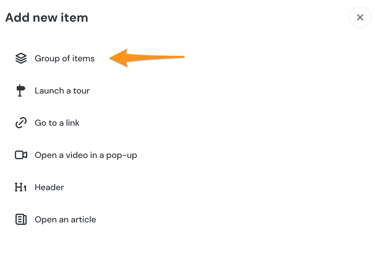 the Add new Item page pointing to the Group of items option