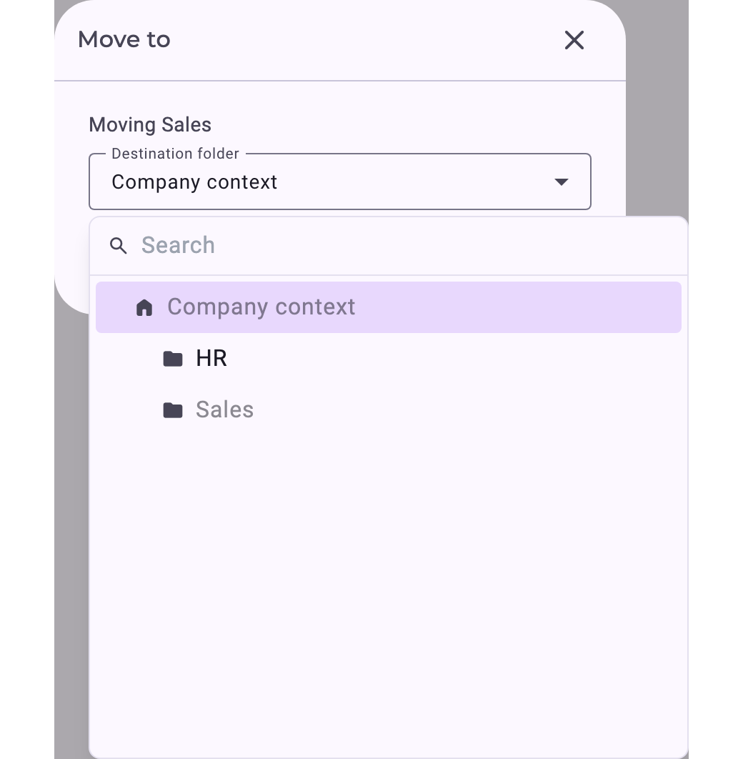 The Move to dialog with the Destination folder tree