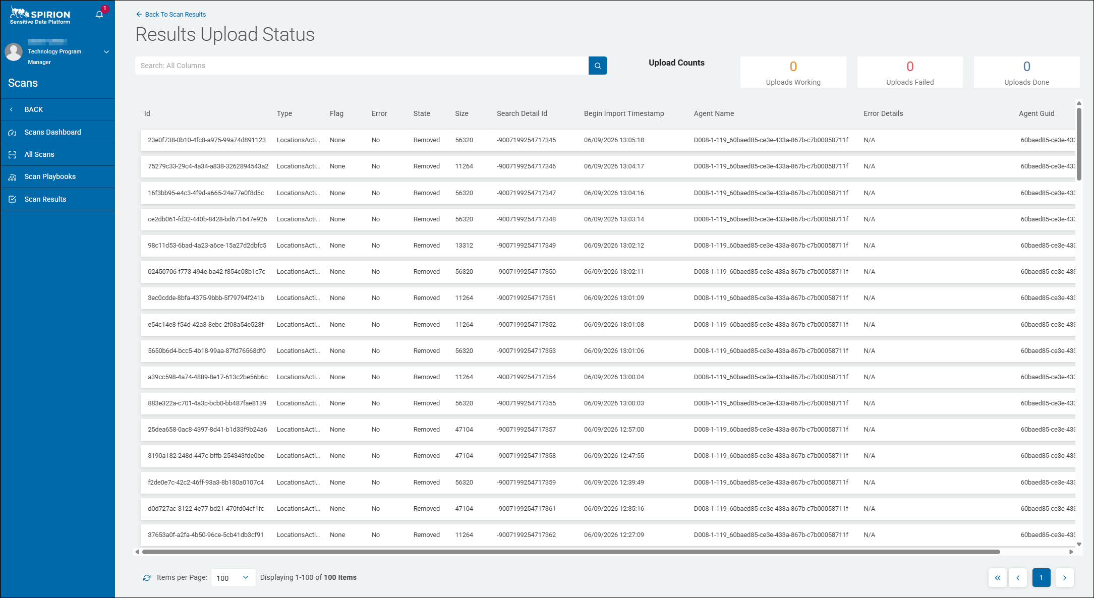 Example Results Upload Status Page