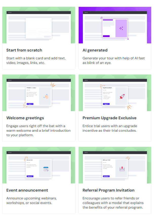 The different Product Fruits pop up templates