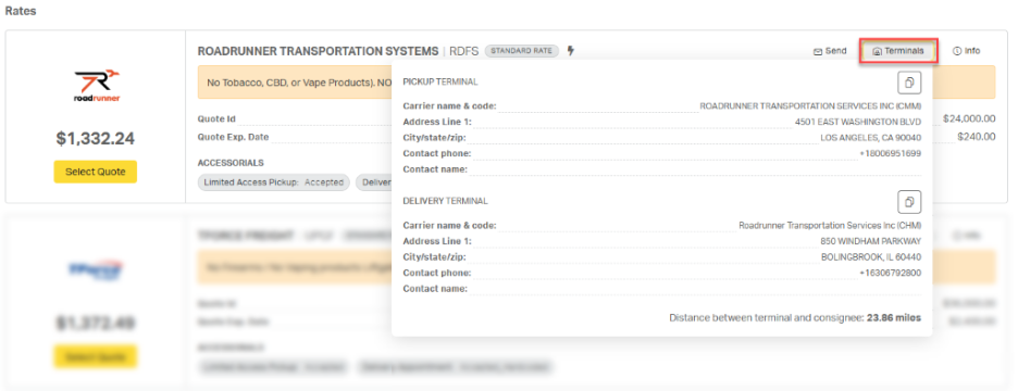 LTL Quote Details Page - Priority1 Knowledge Center
