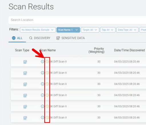 Scan results page with skipped locations example