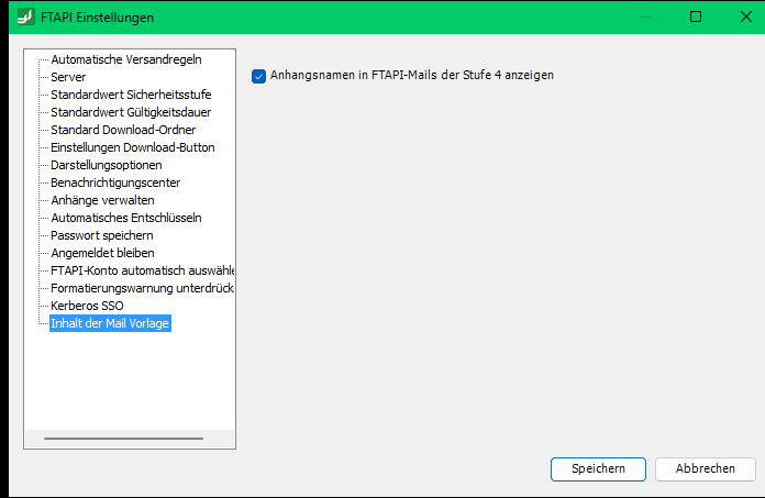 Einstellung Inhalt der Mail-Vorlage