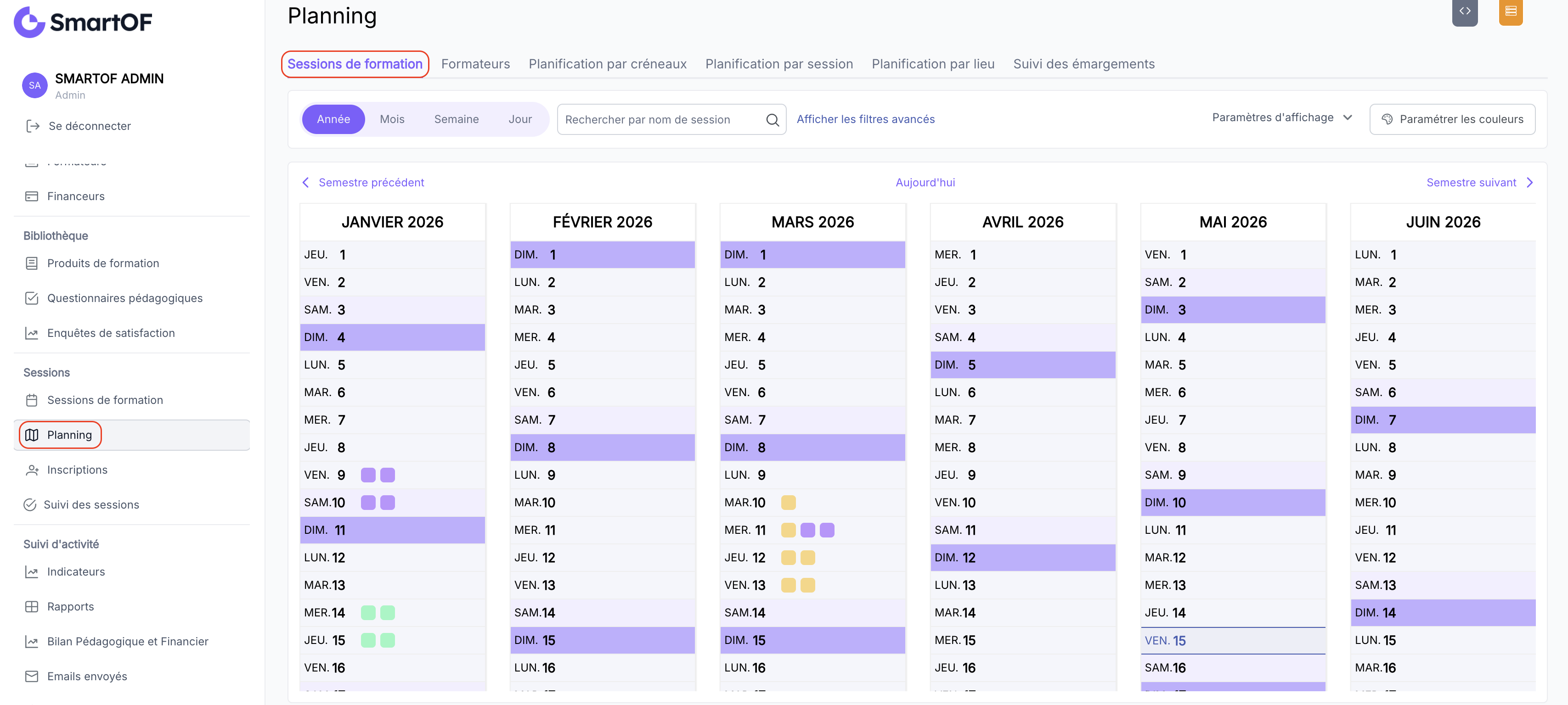 Vue Planning ></span> Sessions