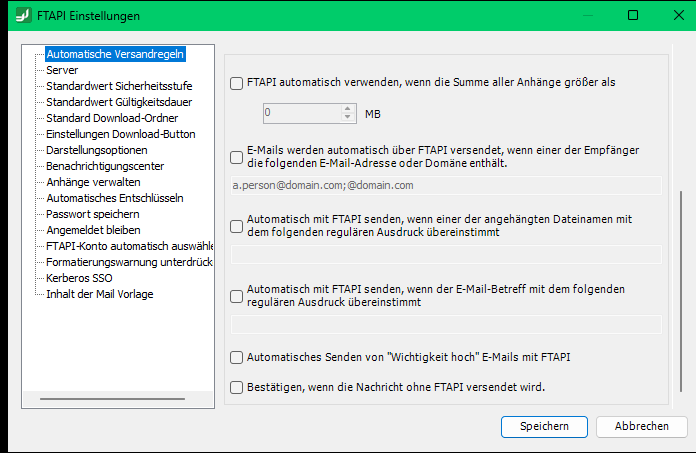 Automatische Versandregeln – Größen- und domainbasierte Regeln