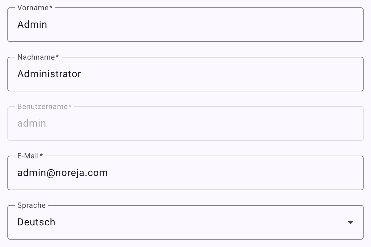 Mein Profil mit Name, Benutzername, E-Mail und dem Feld Sprache