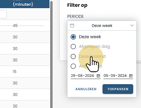 Selecteer een optie of aangepaste periode