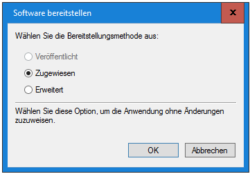 Screenshot Bereitstellungsmethode Zugewiesen