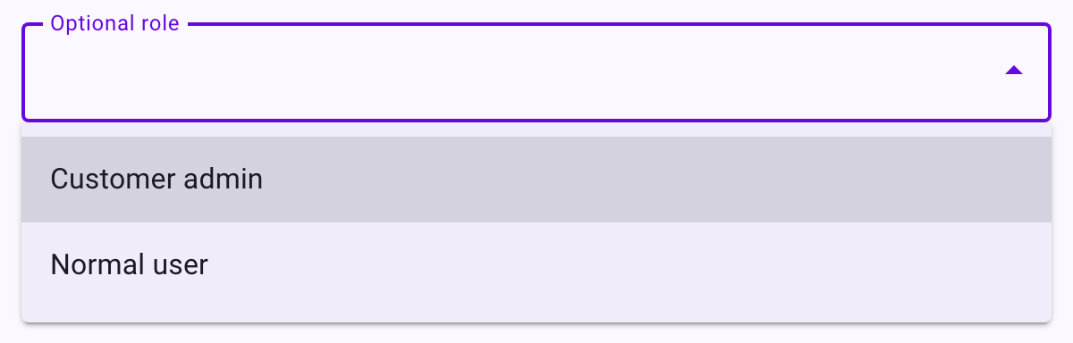 The Optional role dropdown with Customer admin and Normal user