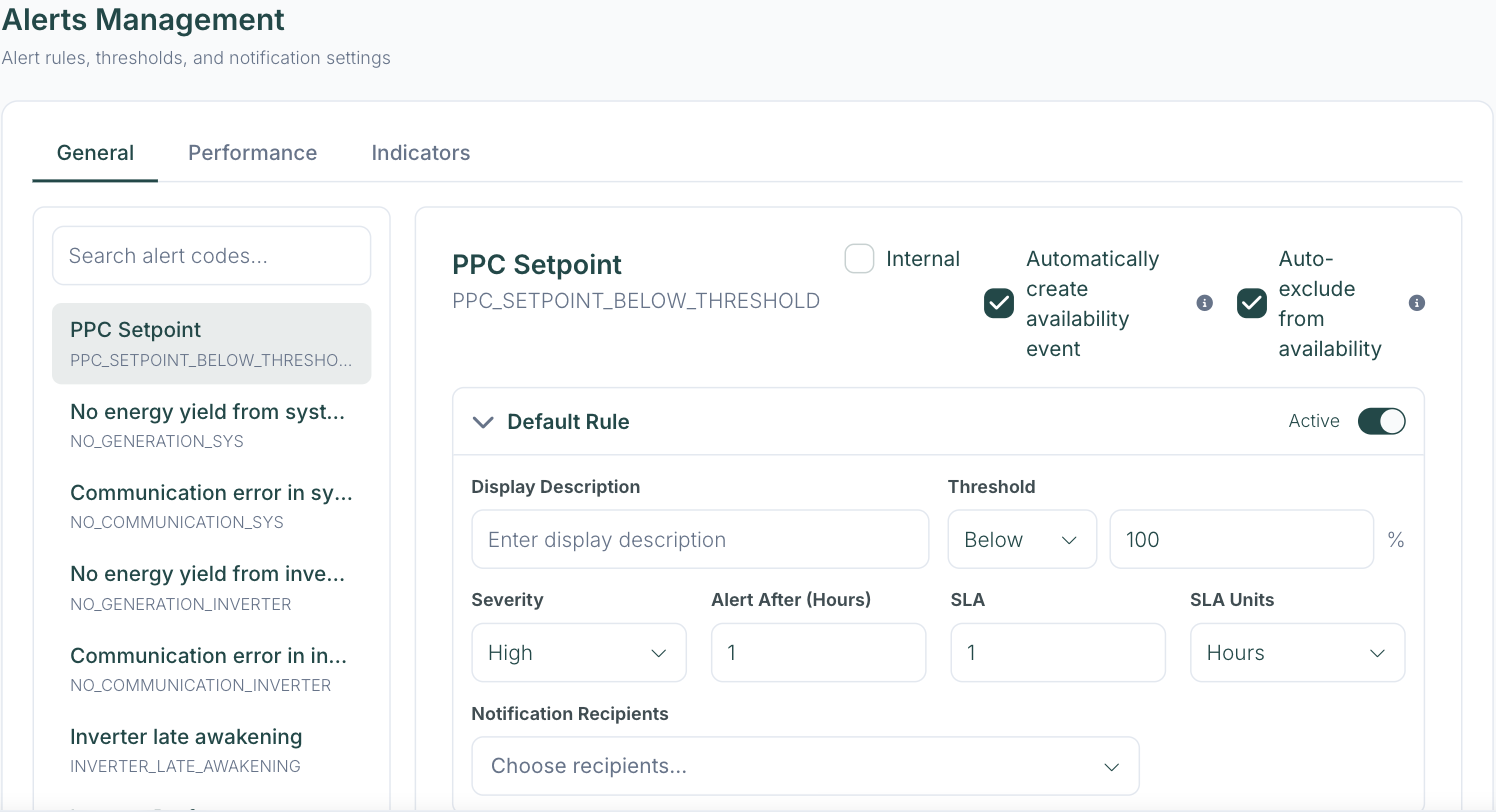Alerts Management for an alert code with Automatically create availability event and Auto-exclude from availability