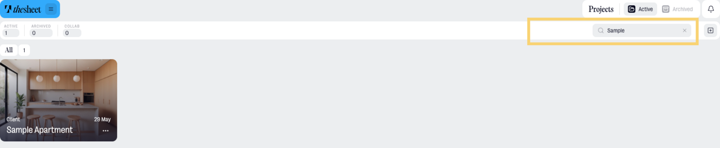 Search projects from the dashboard