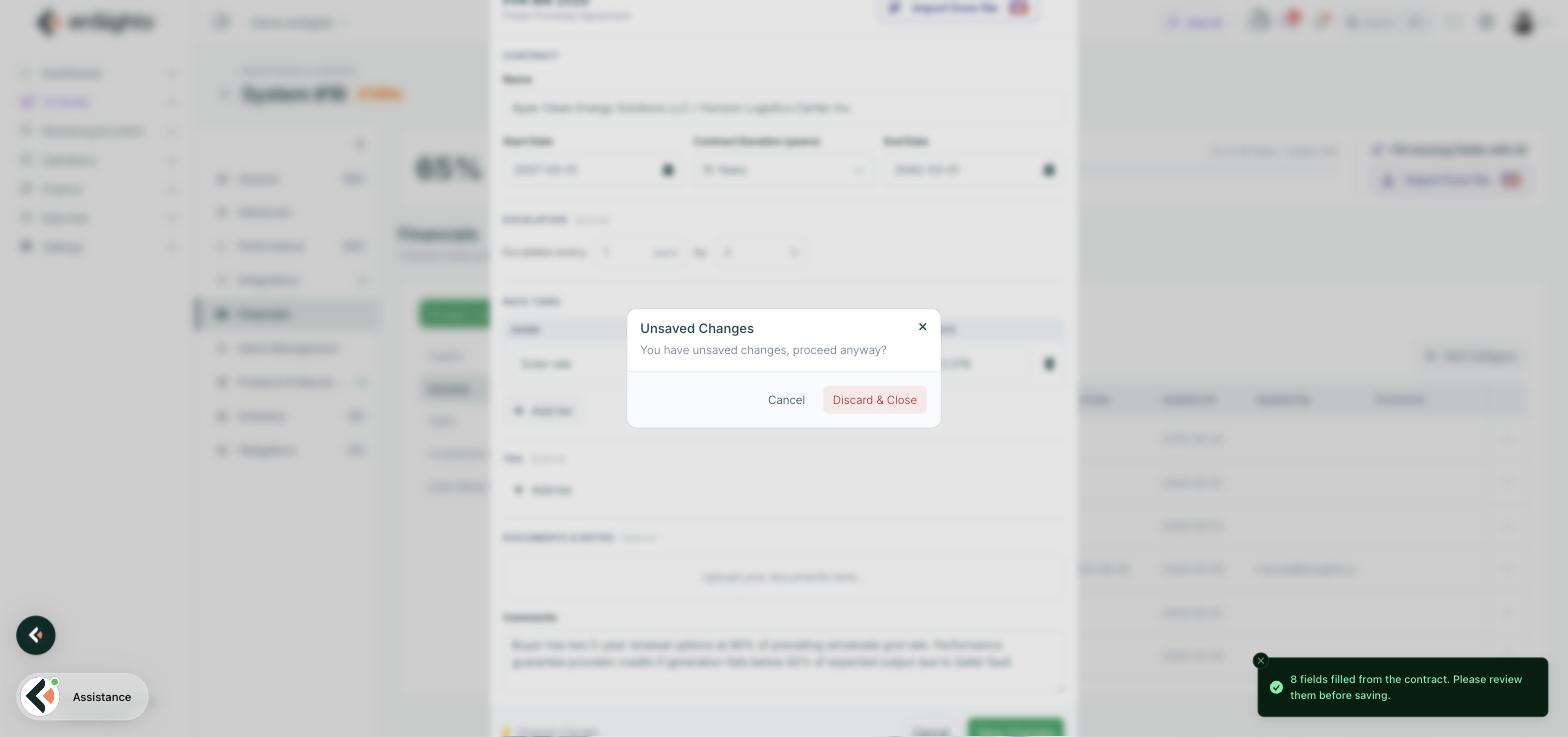 Unsaved changes prompt when cancelling the PPA form after an import
