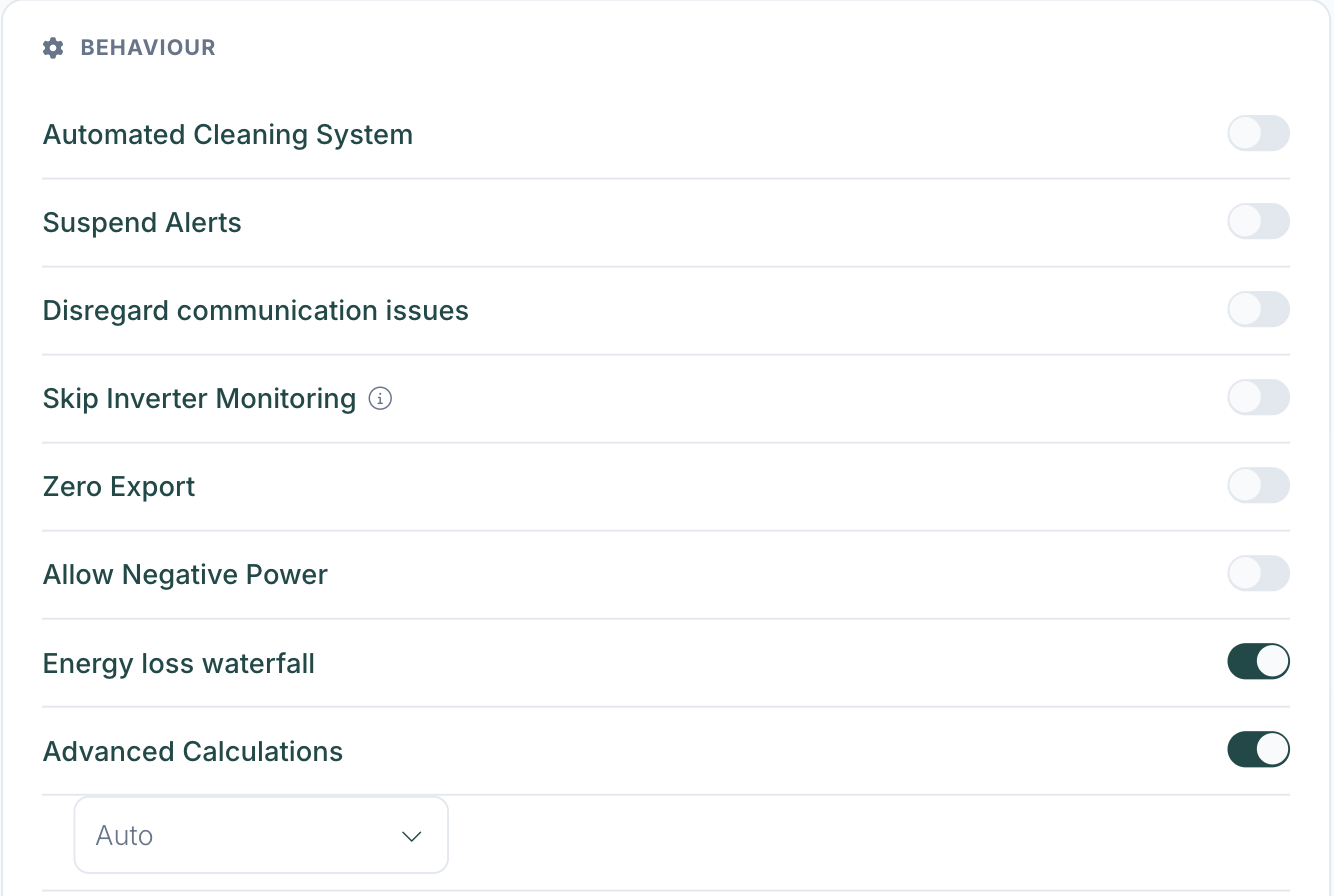 Advanced settings with Disregard communication issues and Advanced Calculations
