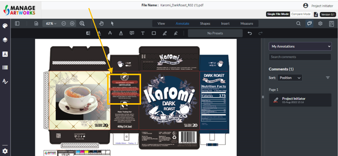 Annotate on your packaging artwork using free hand highlight
