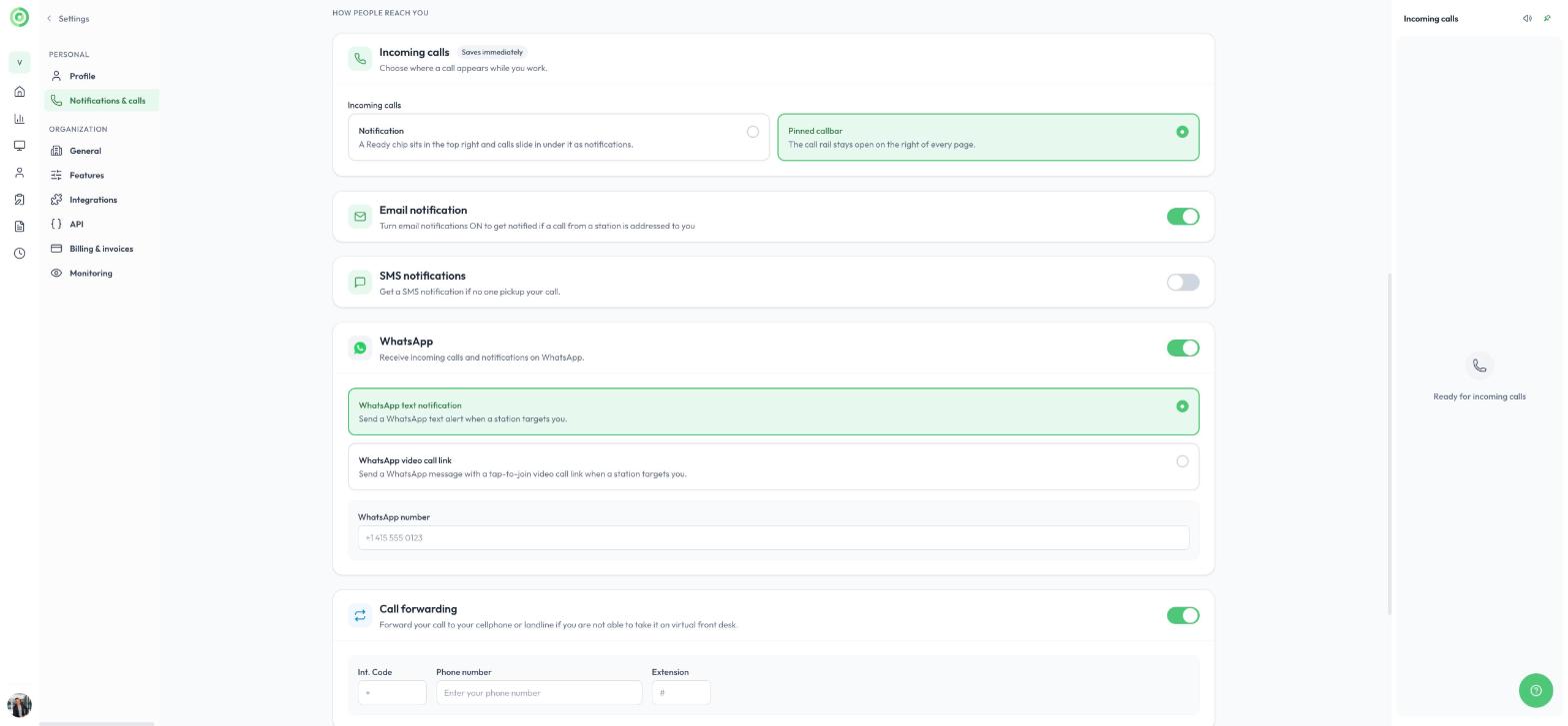 Opciones de notificación por correo electrónico, SMS y WhatsApp