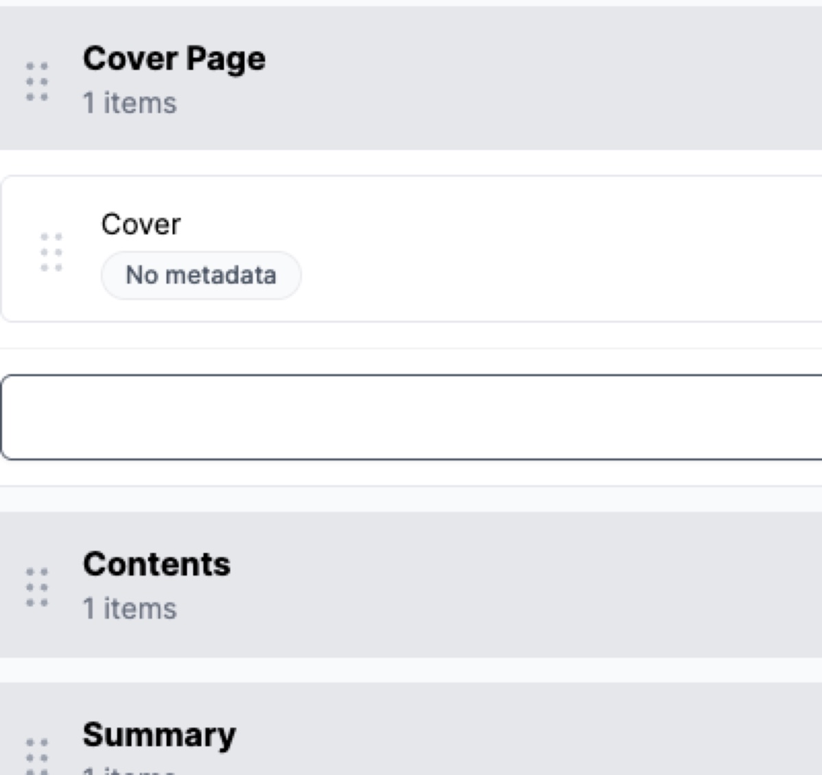 Drag handles visible on the left side of sections and items