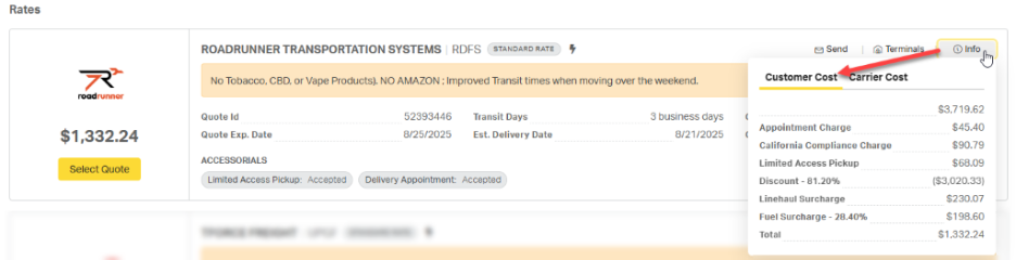 LTL Quote Details Page - Priority1 Knowledge Center