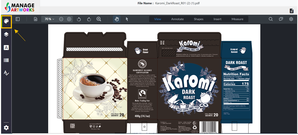 Color analysis tool for packaging artworks