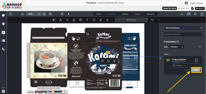 Saving the note on your packaging artwork