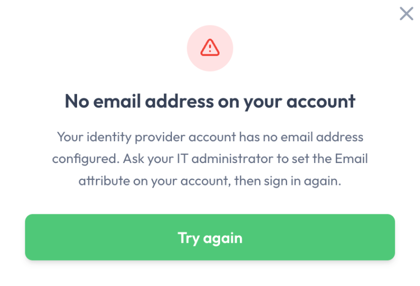 The “No email address on your account” message