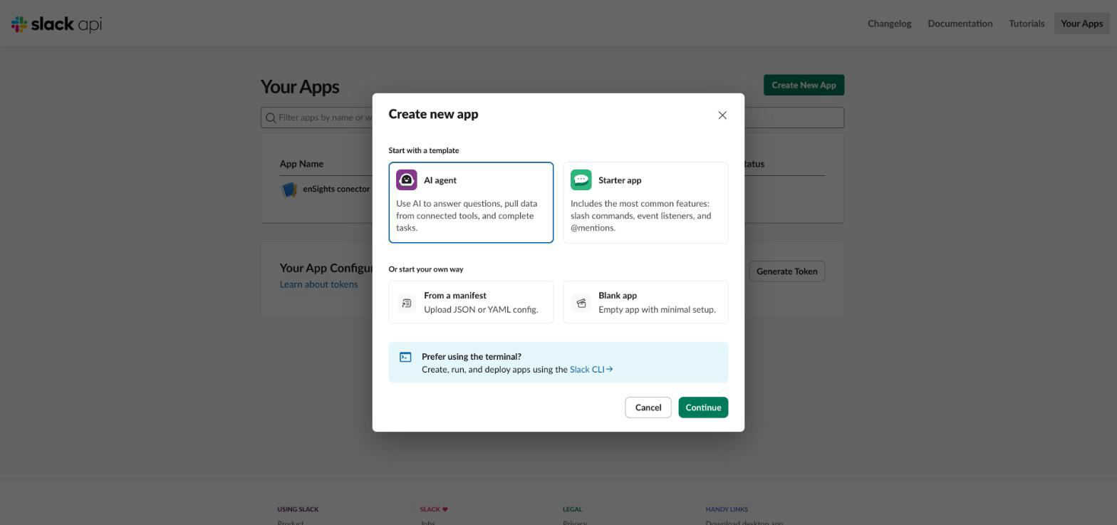 Slack Create new app dialog with the Starter app template selected