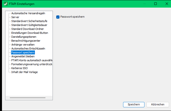 Einstellung Passwort speichern