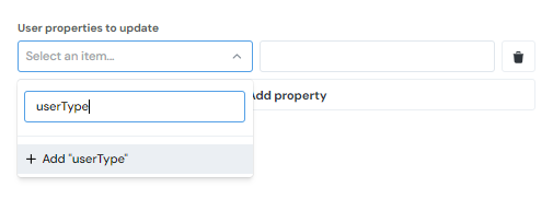 The user properties to update section of the Batch users update screen