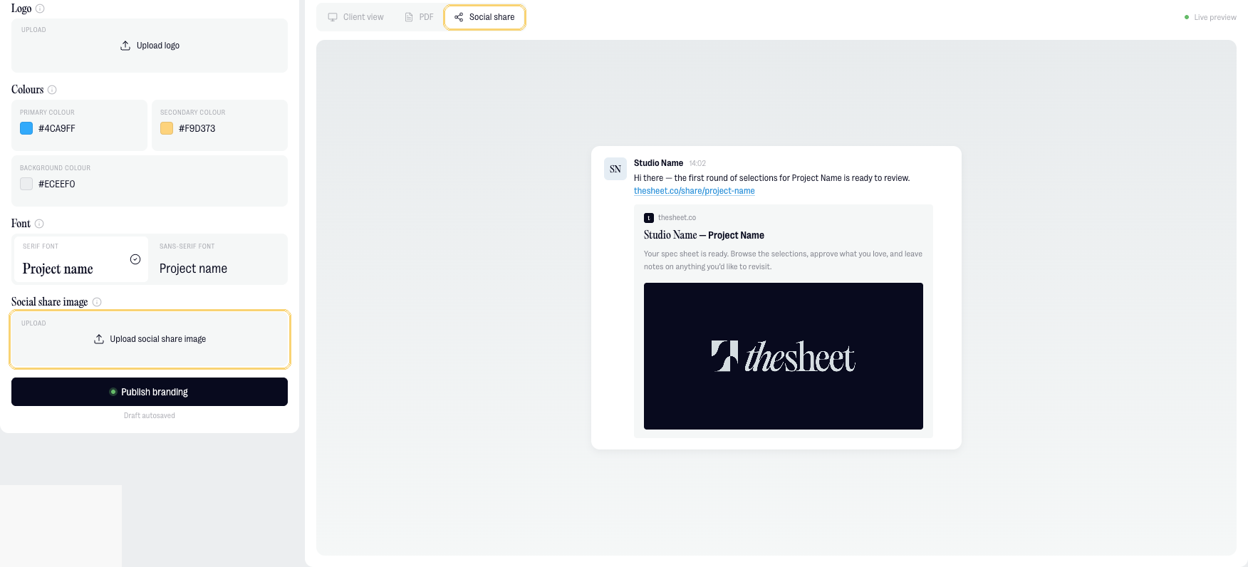 Social share image upload and preview