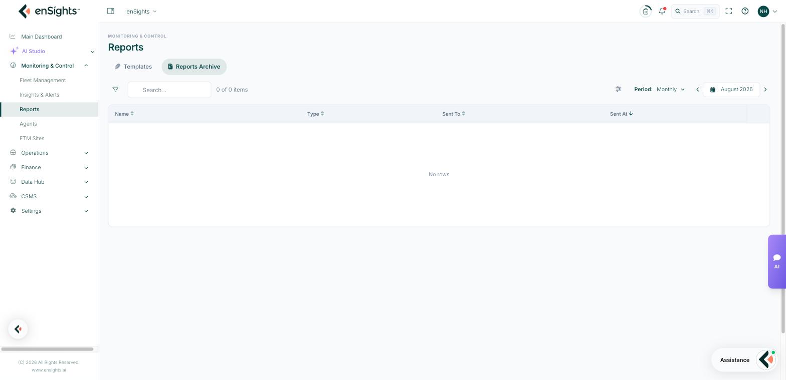 The Reports Archive tab
