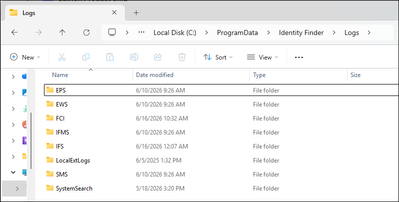 Local Agent Log Files "C:\ProgramData\Identity Finder\Logs\"