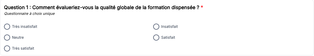 {À CAPTURER} — Aperçu d'une question de type "Question à choix unique" dans le formulaire apprenant