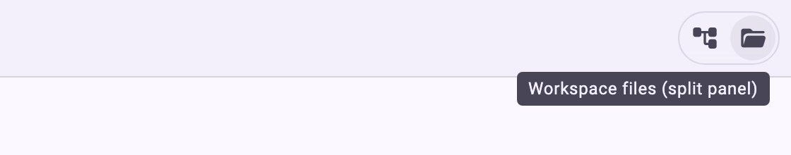 The top right corner of the chat page with the graph button and the folder icon, whose tooltip reads Workspace files (split panel)