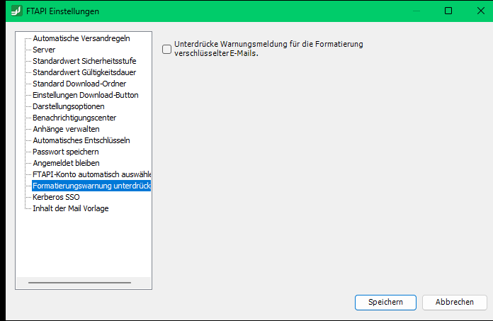 Einstellung Formatierungswarnung unterdrücken