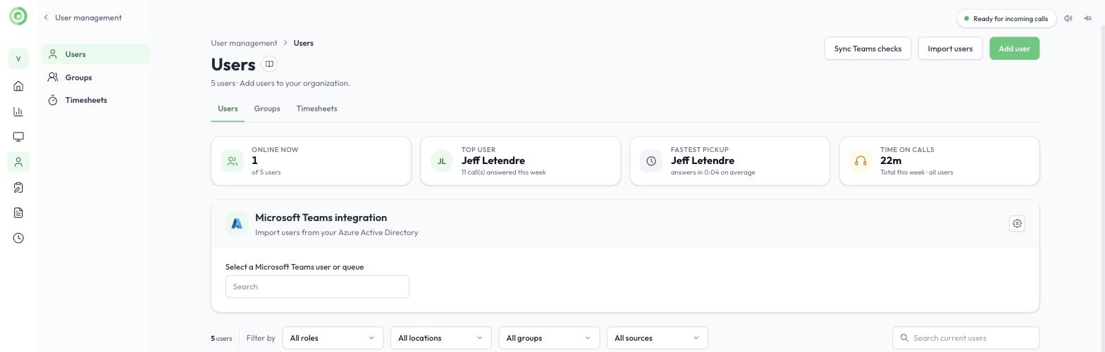 The Users page