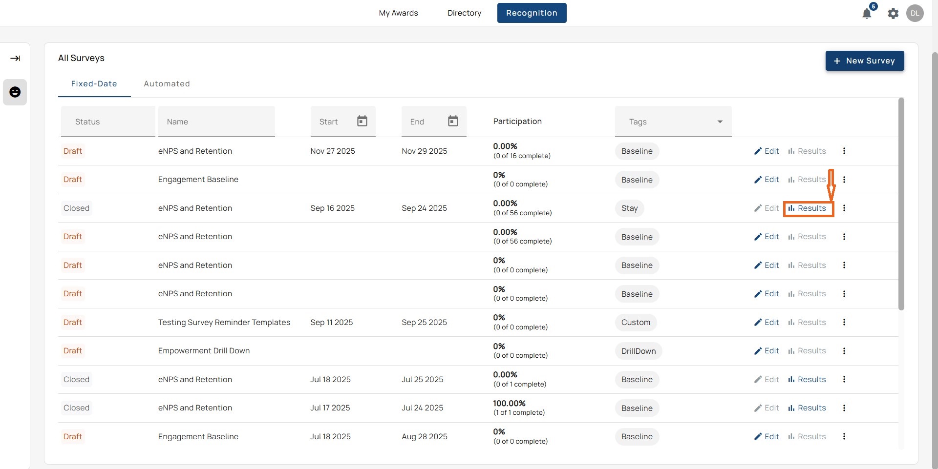 All Surveys page
