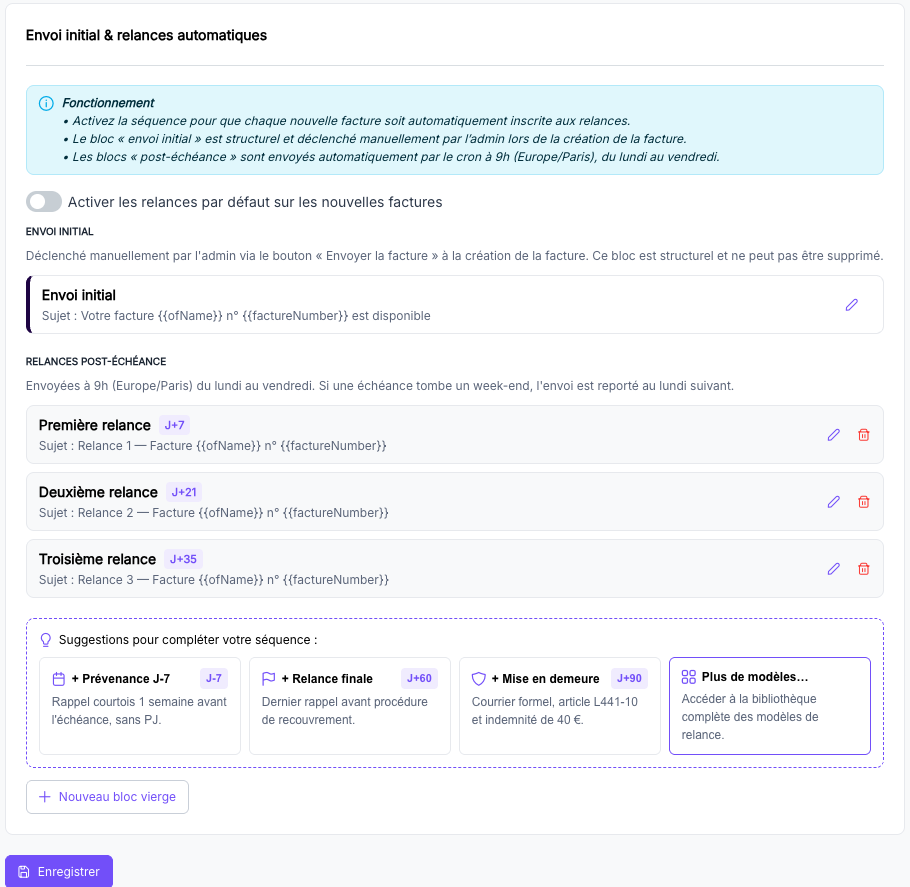 Bouton Enregistrer en bas de la page