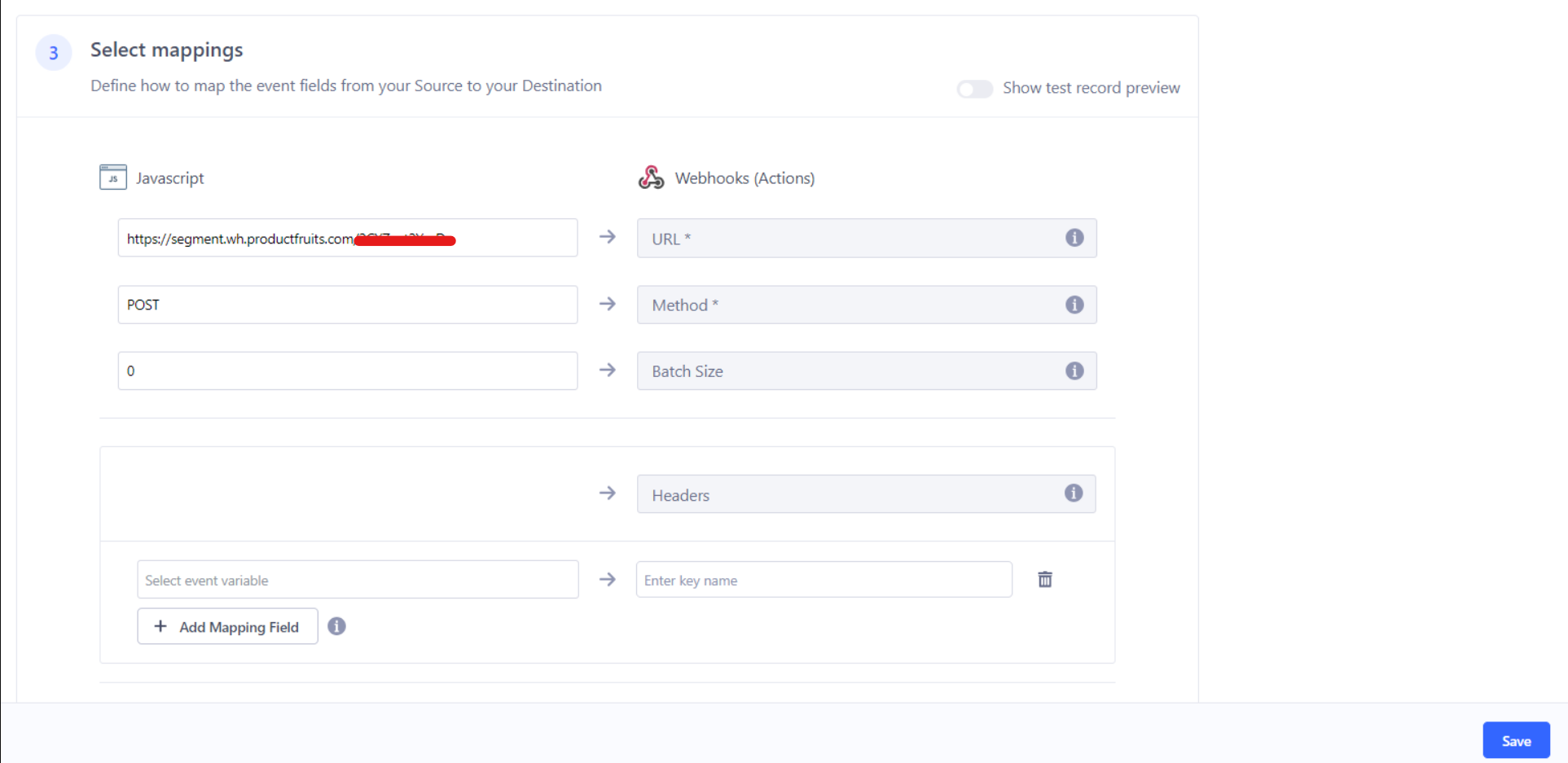 The select mappings section of the mappings screen in the segment io platform