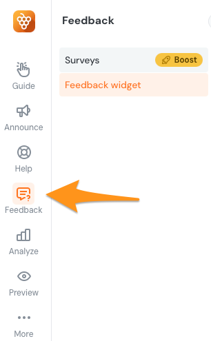 The Product Fruits workspace navigation menu highlighting the Feedback section