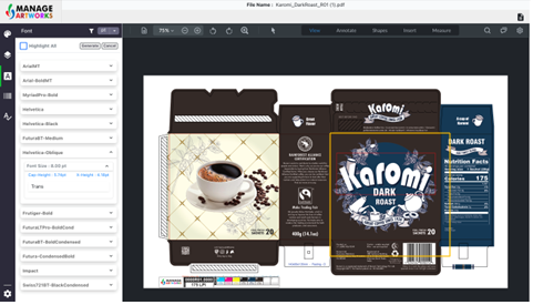 Manual font analysis on packaging artwork