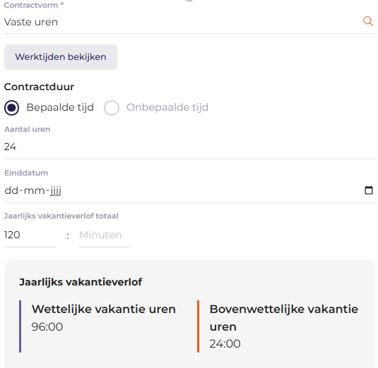 Vaste uren contract - voorbeeld bepaalde tijd
