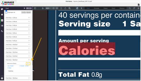Analyze font details on packaging artwork