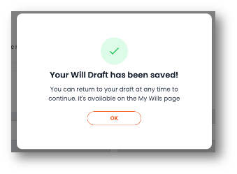 Will draft is saved confirmation modal