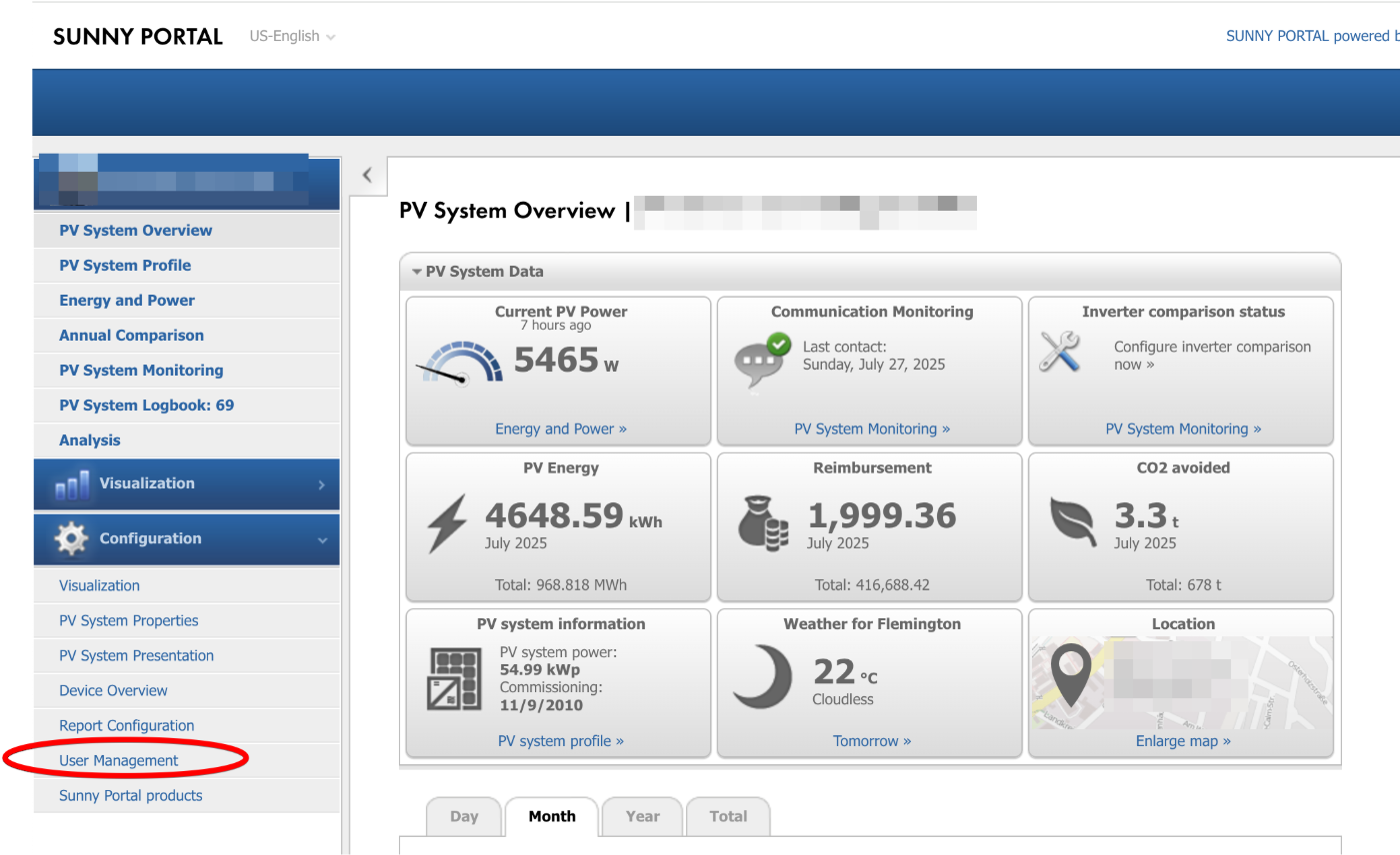 Old Sunny Portal user management page