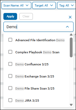 Live filtering of scan name example