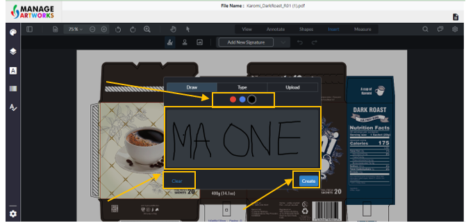 Draw the signature indicating verified on your packaging artwork