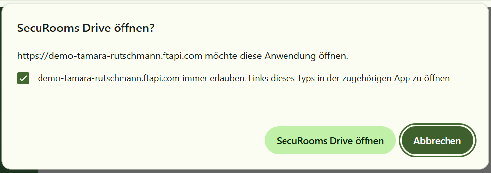 Browser-Abfrage zum Öffnen der App